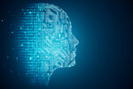 Silhouette of a human head with a digital circuit pattern, representing artificial intelligence or technology integration.